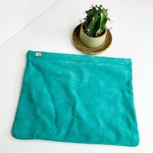 OWEN BARRY Turquoise Blue Suede Leather Clutch